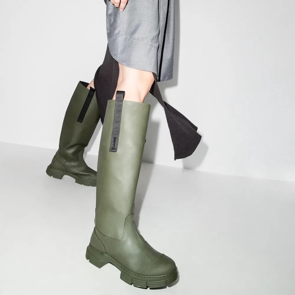 Ganni Olive Green Knee-High Boots